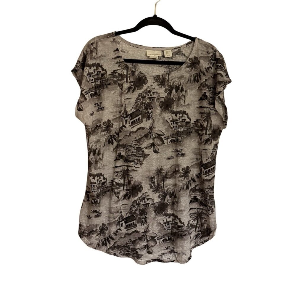 Cynthia Rowley Women SZ XL 100% Linen Mediterranean Cap Sleeve Pullover Tee Top